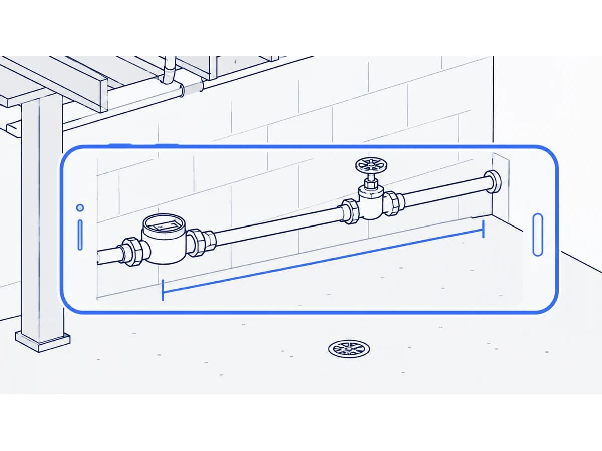 Diagram: framing the pipe run past the meter with its surroundings