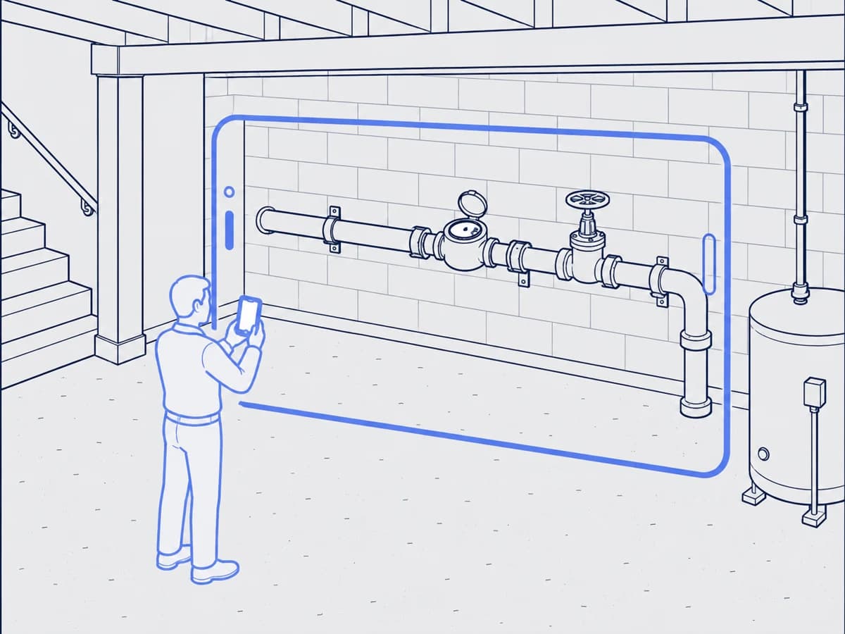 Diagram: standing back so the meter and the room share the frame
